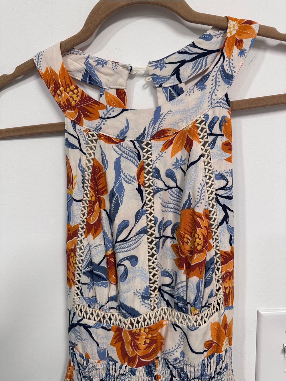 Anthropologie Sleeveless Floral Maxi Dress in Light Blue with Orange Bloom - Picture 7 of 7